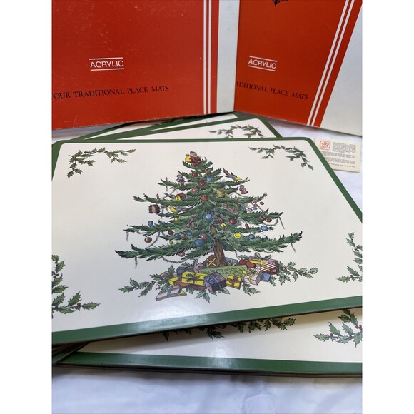 8 Spode Christmas Tree Hard Cork 15 3/4” X 11 3/4” Placemats Pimpernel - Picture 1 of 6